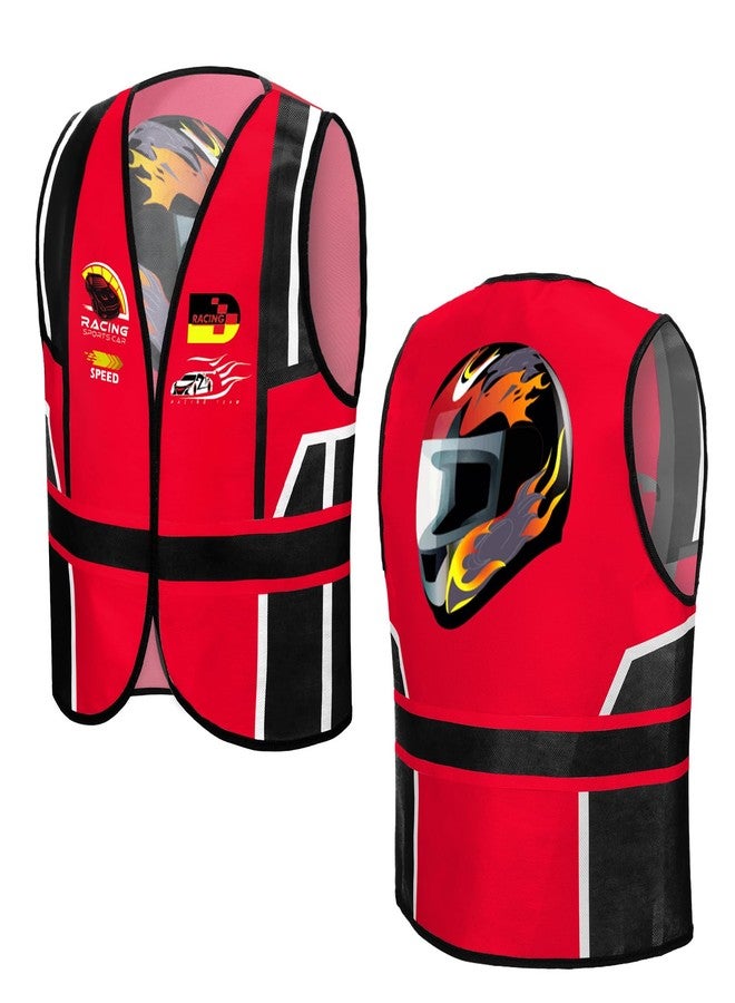 Jiuguva 2 Piece Red Kids Race Car Vests, Kids Race Car Driver Costume for Boys Girl Birthday Halloween Role-play Party Decoration - Image 1